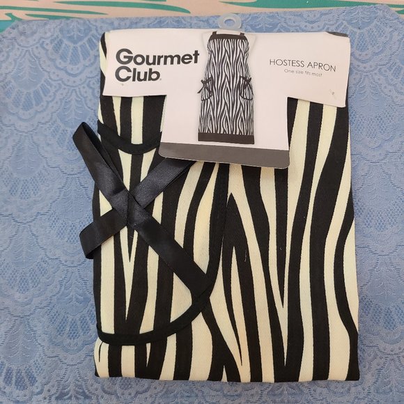 Gourmet Club Hostess Kitchen Chef Bib Apron One Size Black Ivory Color NEW - Picture 1 of 3